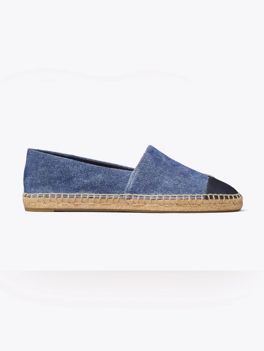 Tory Burch Denim Espadrille Slip-Ons with Black Toe Cap size 8